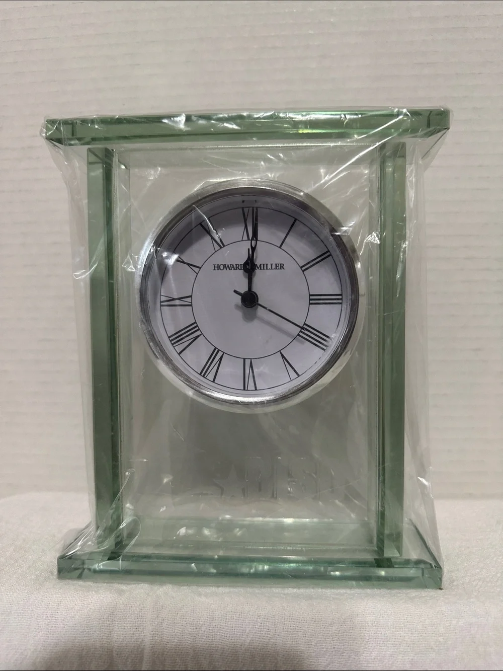 Howard Miller Sage Glass Mantel Clock New